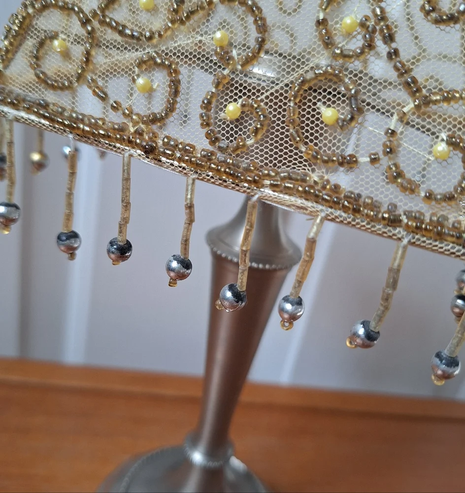 Vintage Pottery Barn Beaded Candlestick Holder Mini Lampshade Fringe Boho Glam